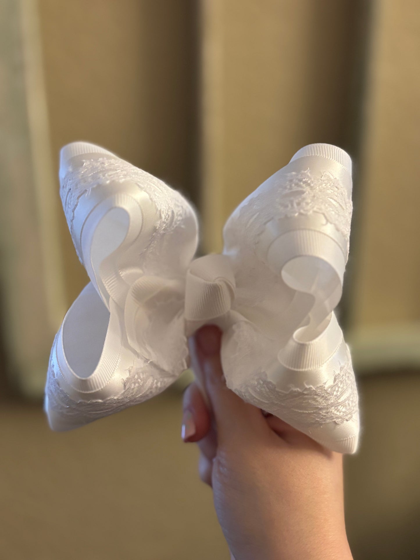 White Satin Lace Hair Bow