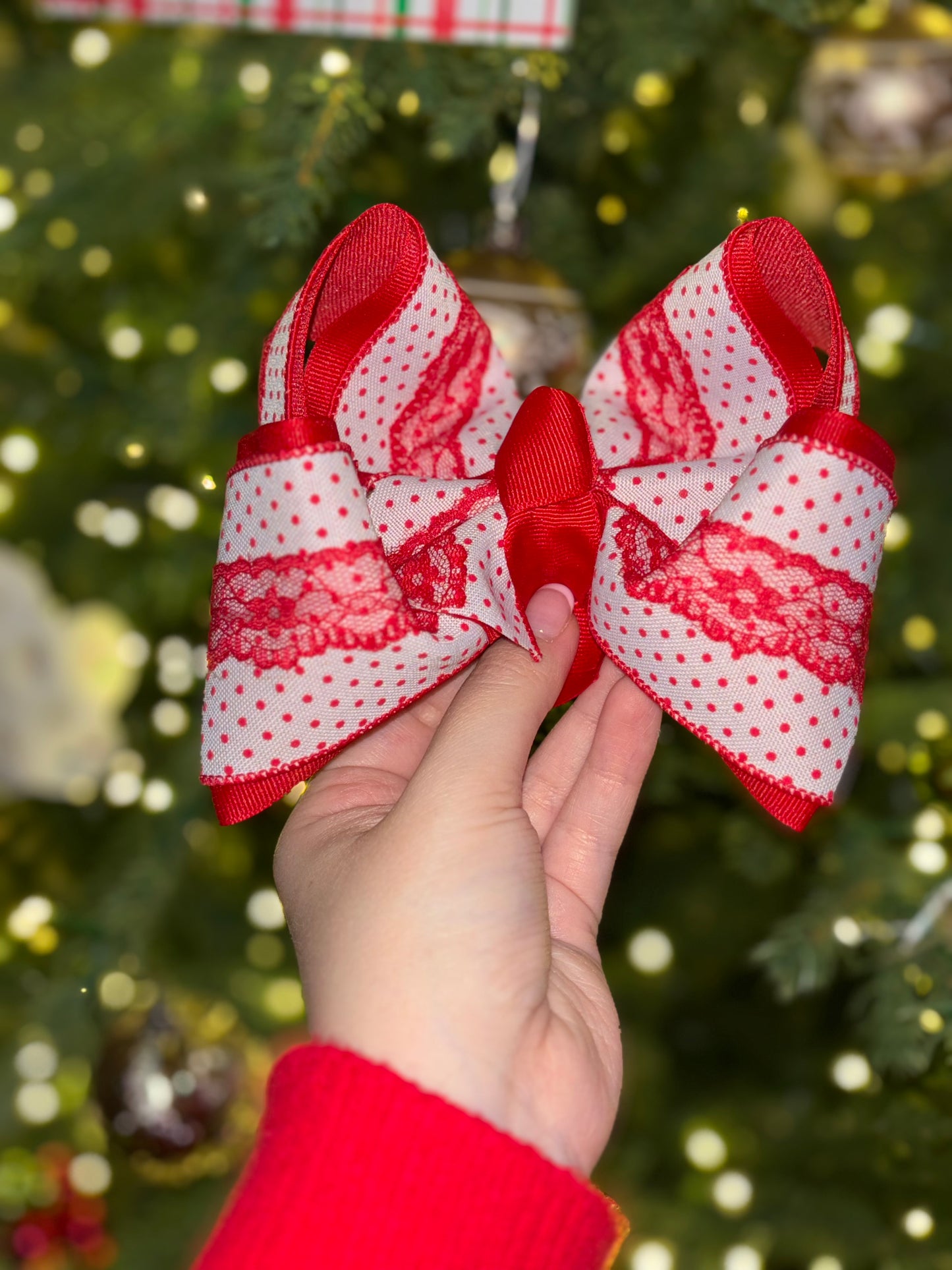 Red and White Swiss Dot Hair Bow