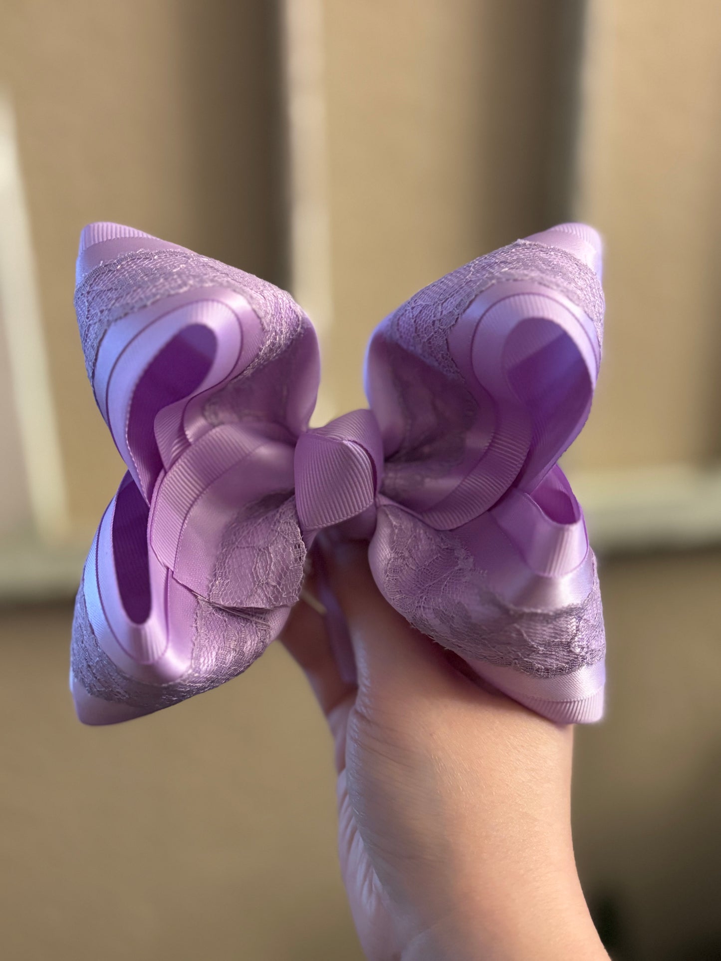 Purple Satin Lace Hair Bow