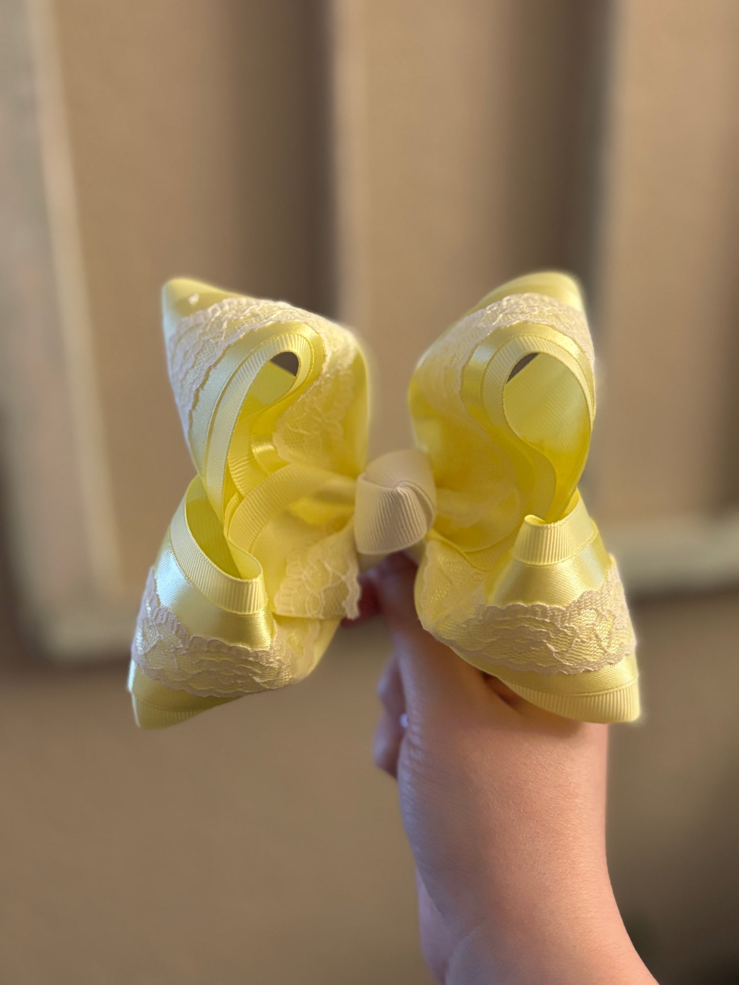 Yellow Satin Lace Hair Bow