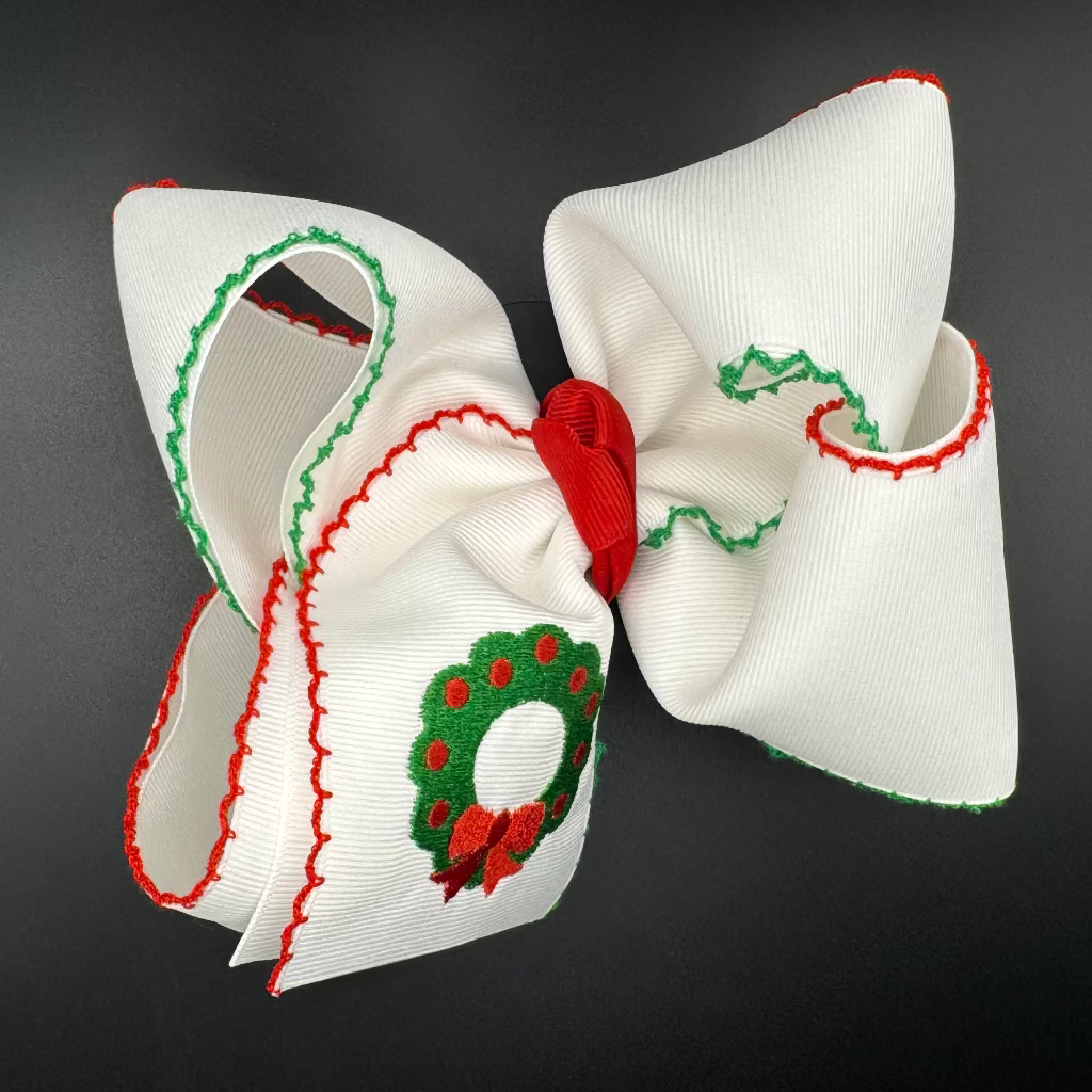 Bow Wreath Embroidered Hair Bow