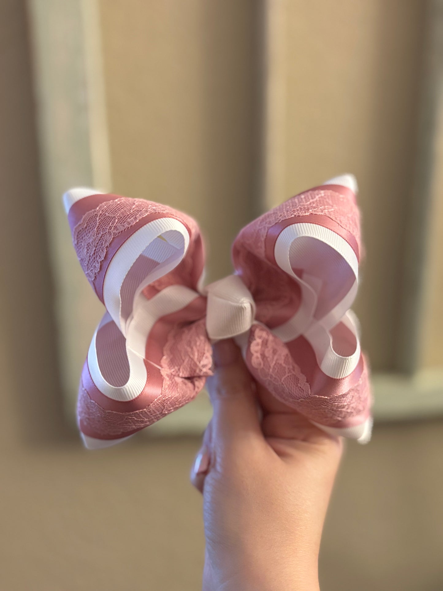 Dusty Rose Satin Lace Hair Bow