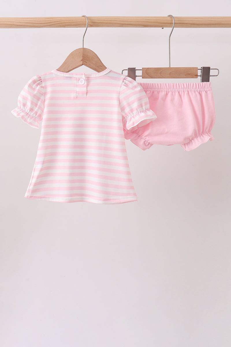 Pink Stripe Apple Book Applique Bloomer Set