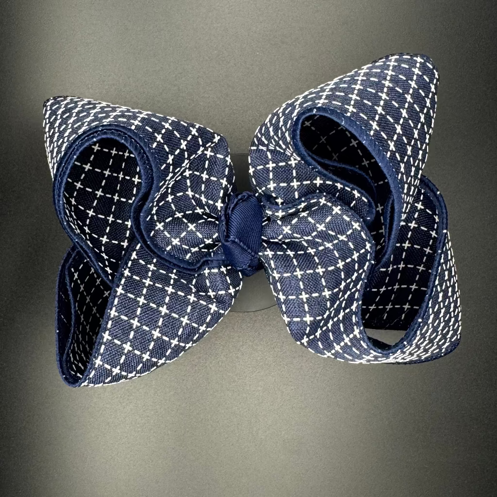 Navy & White Stitch Hair Bow