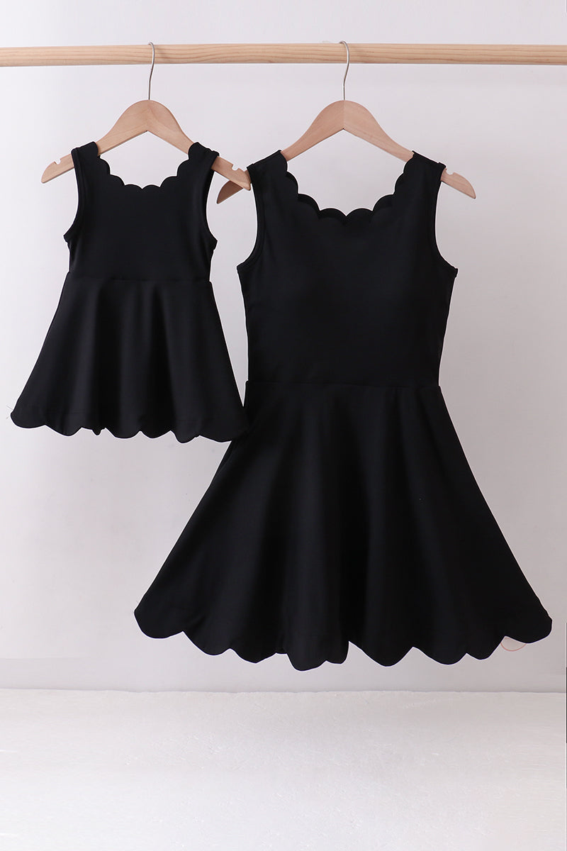Black Scalloped Active Mom & Me Dress