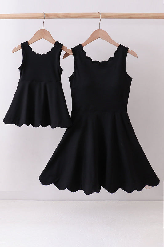 Black Scalloped Active Mom & Me Dress