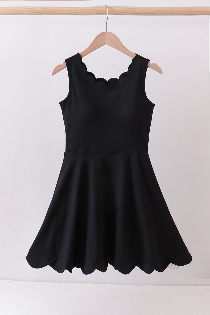 Black Scalloped Active Mom & Me Dress