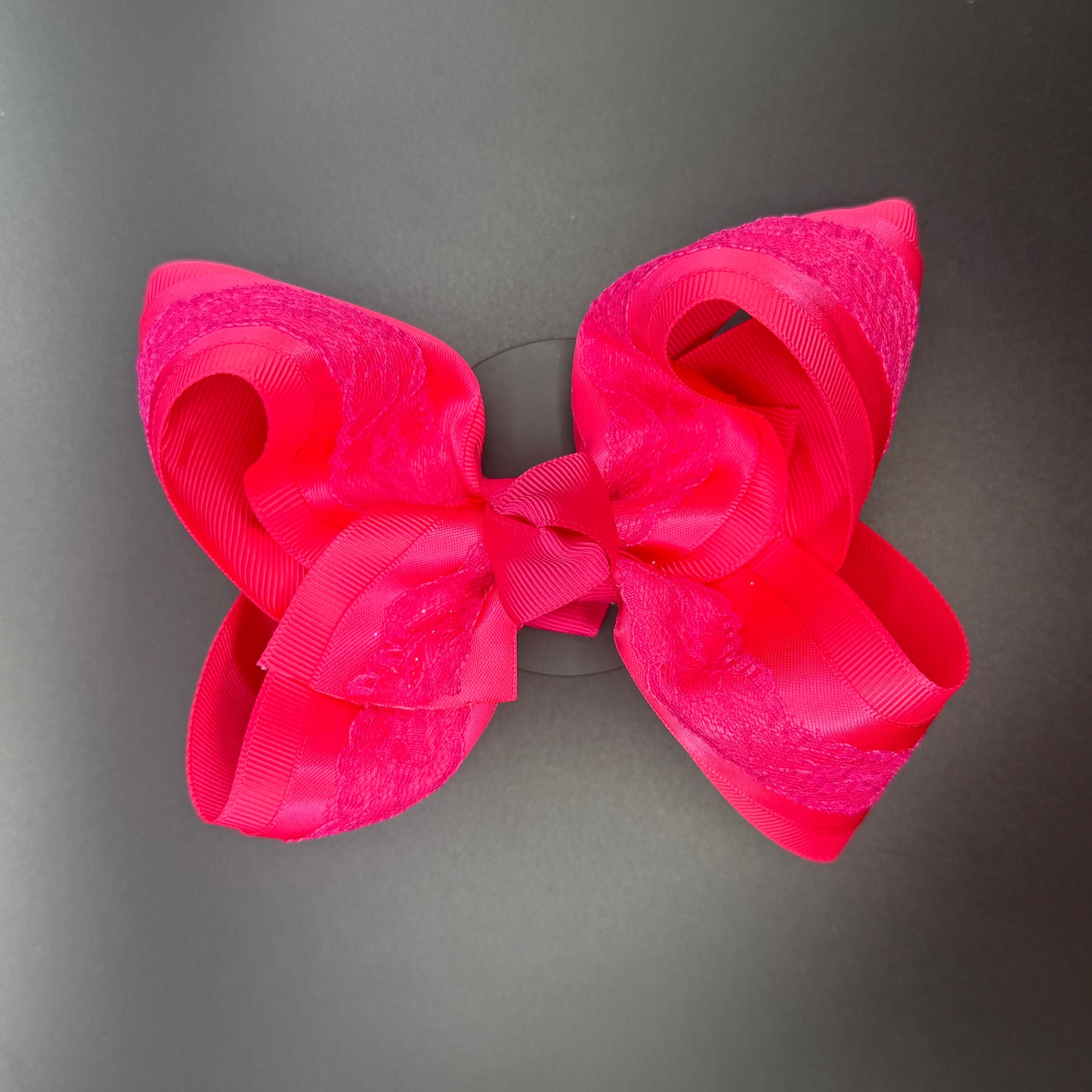 Dark Pink Satin Lace Hair Bow