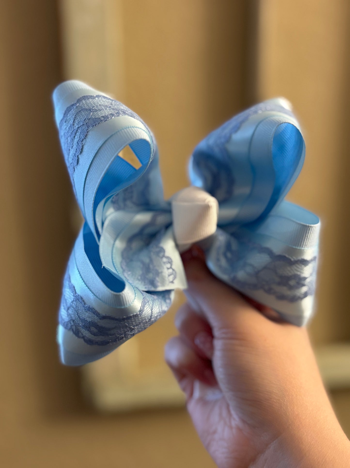 Baby Blue Satin Lace Hair Bow