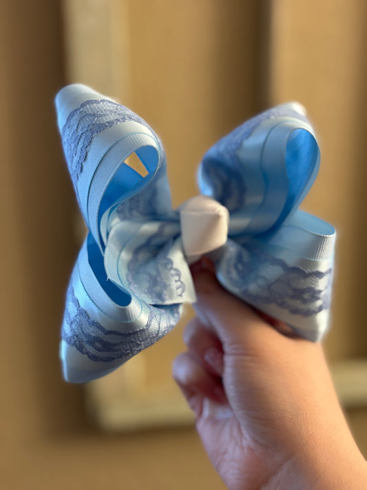 Baby Blue Satin Lace Hair Bow