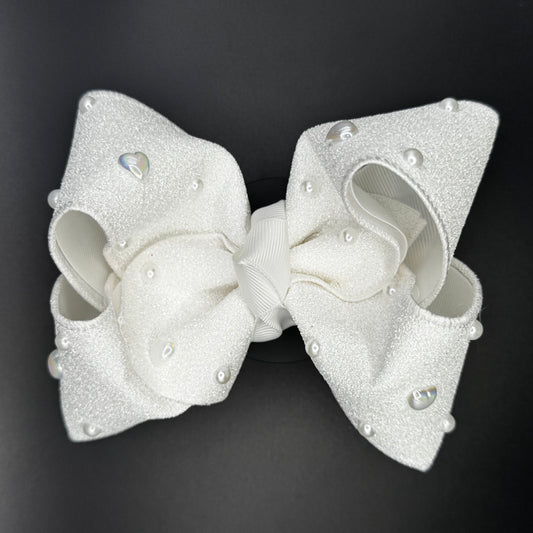 White Pearl Glitter Hair Bow
