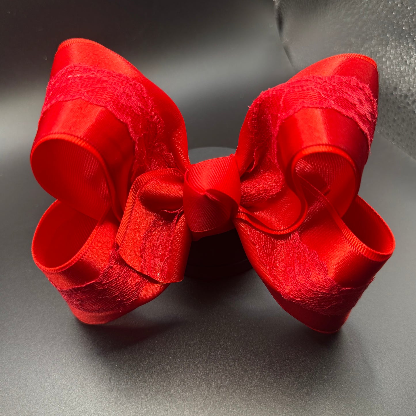 Red Satin Lace Hair Bow