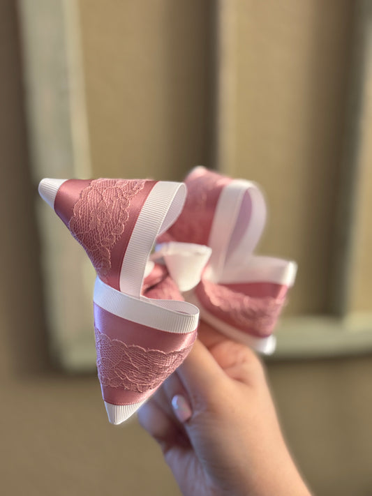 Dusty Rose Satin Lace Hair Bow