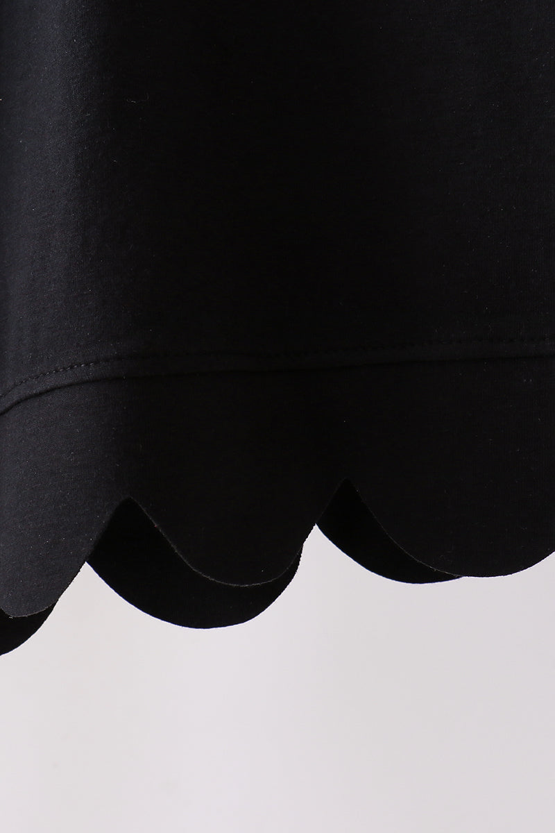 Black Scalloped Women Shorts Set