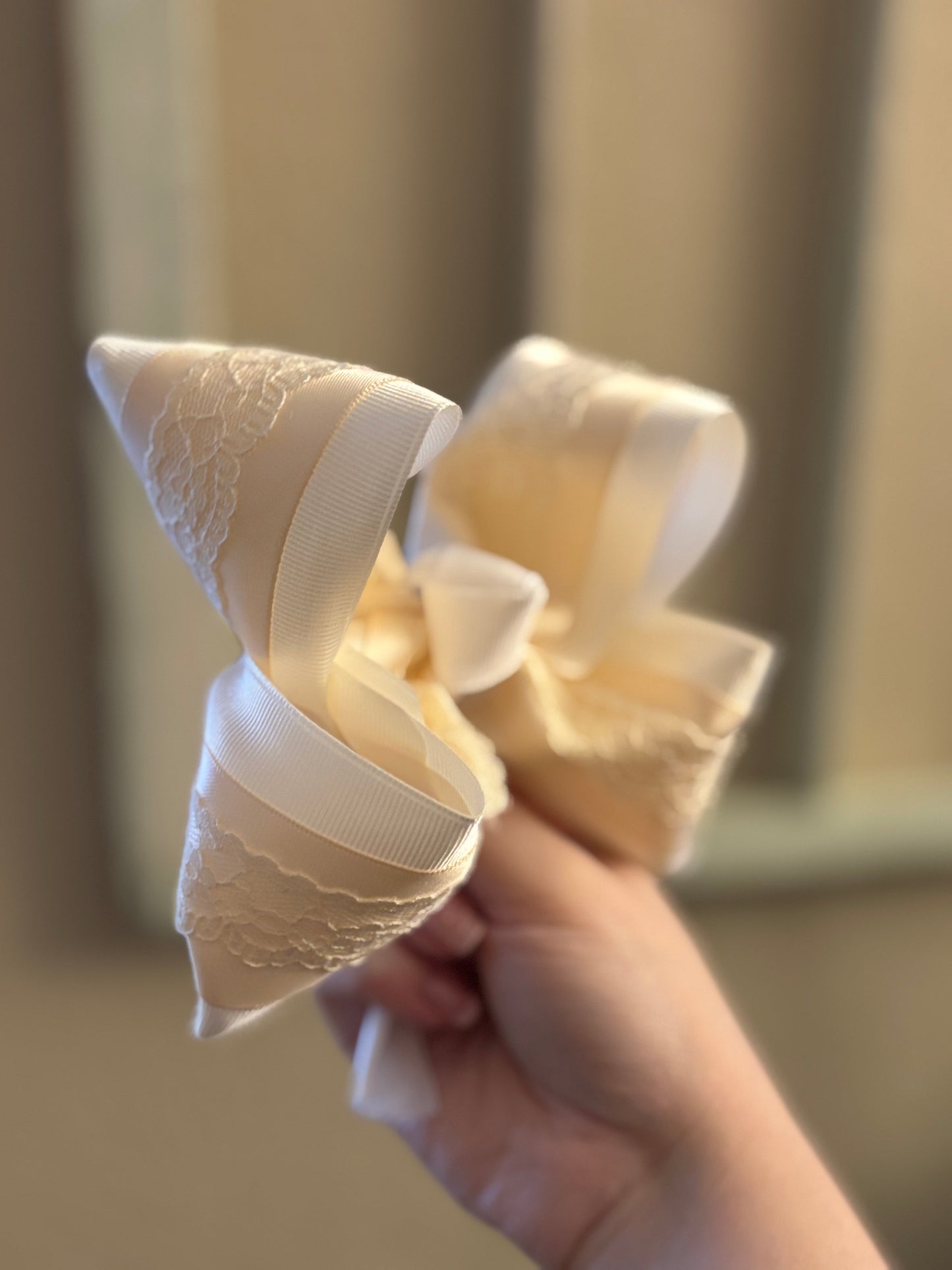 Ivory Satin Lace Hair Bow