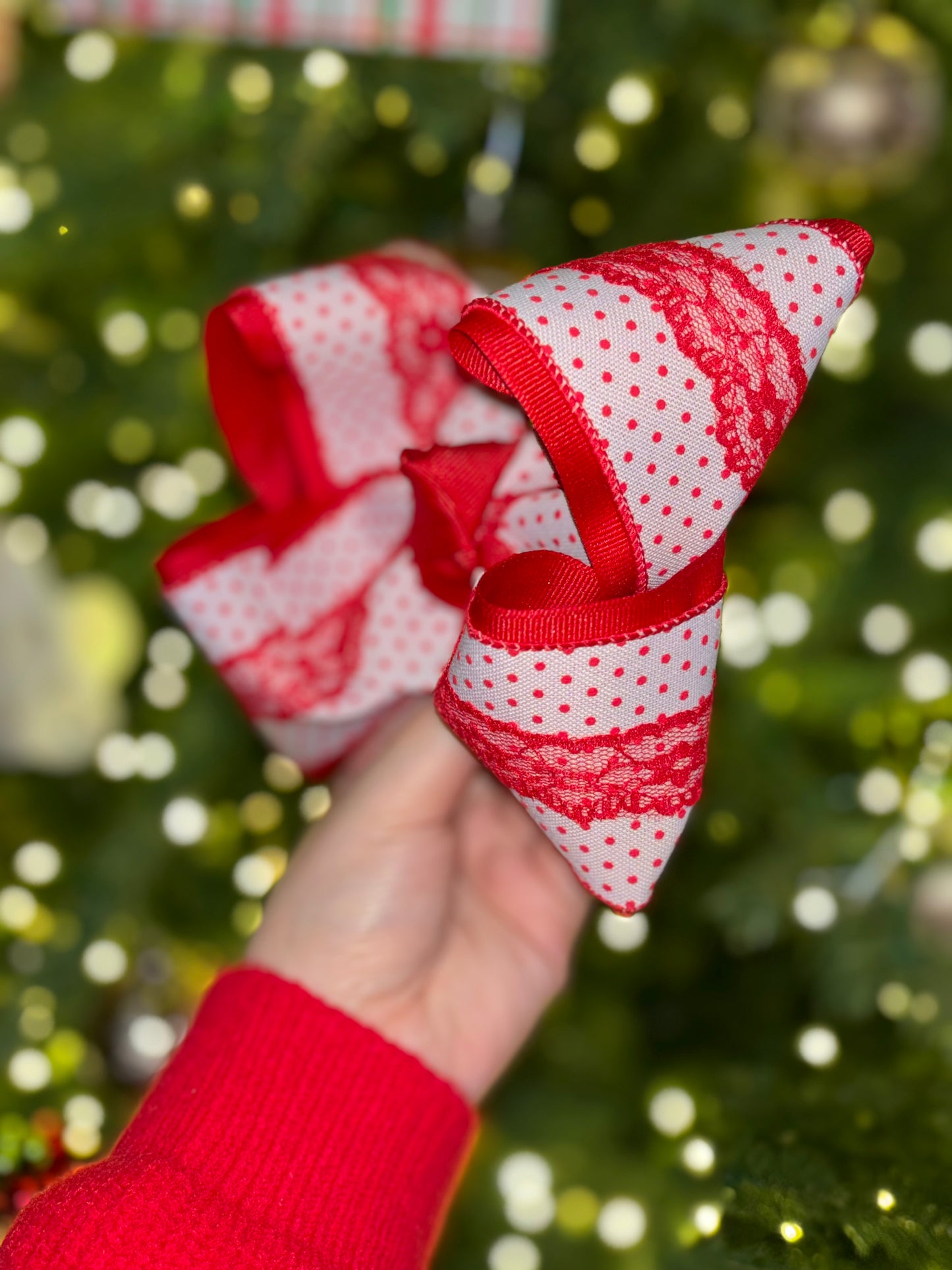 Red and White Swiss Dot Hair Bow