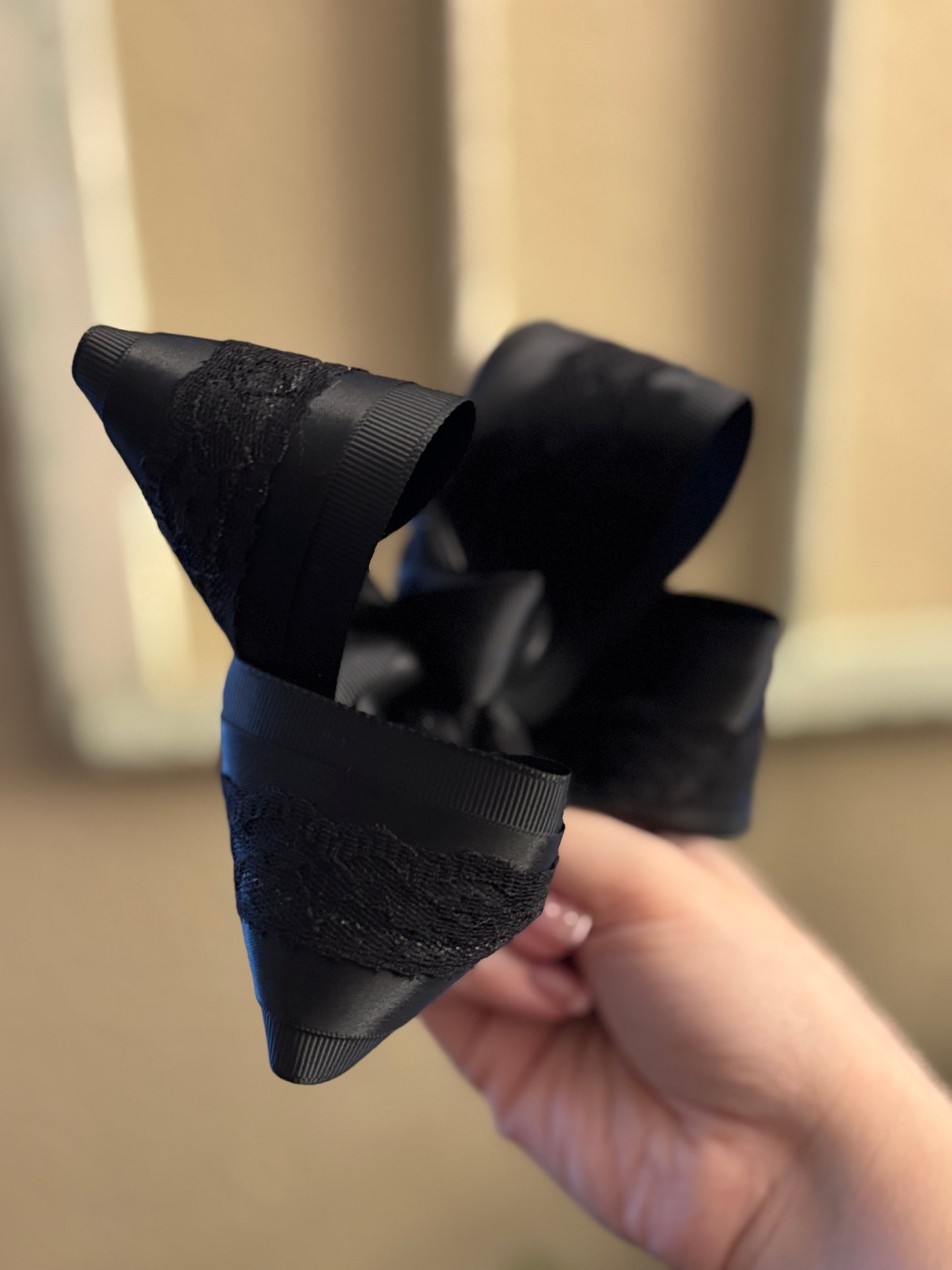 Black Satin Lace Hair Bow
