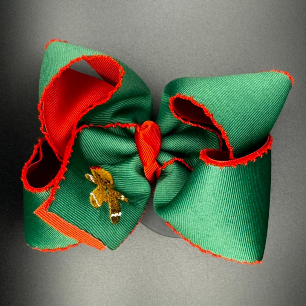 Gingerbread Embroidered Hair Bow