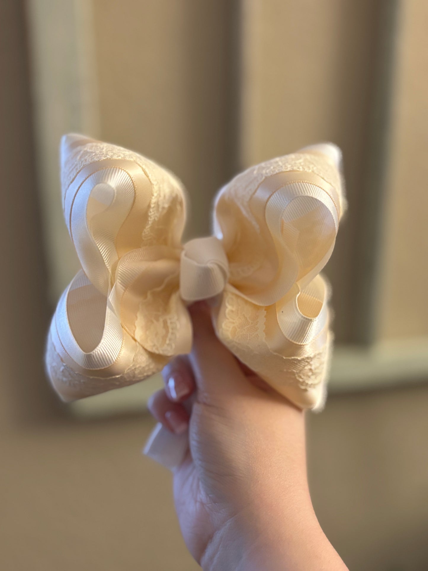 Ivory Satin Lace Hair Bow