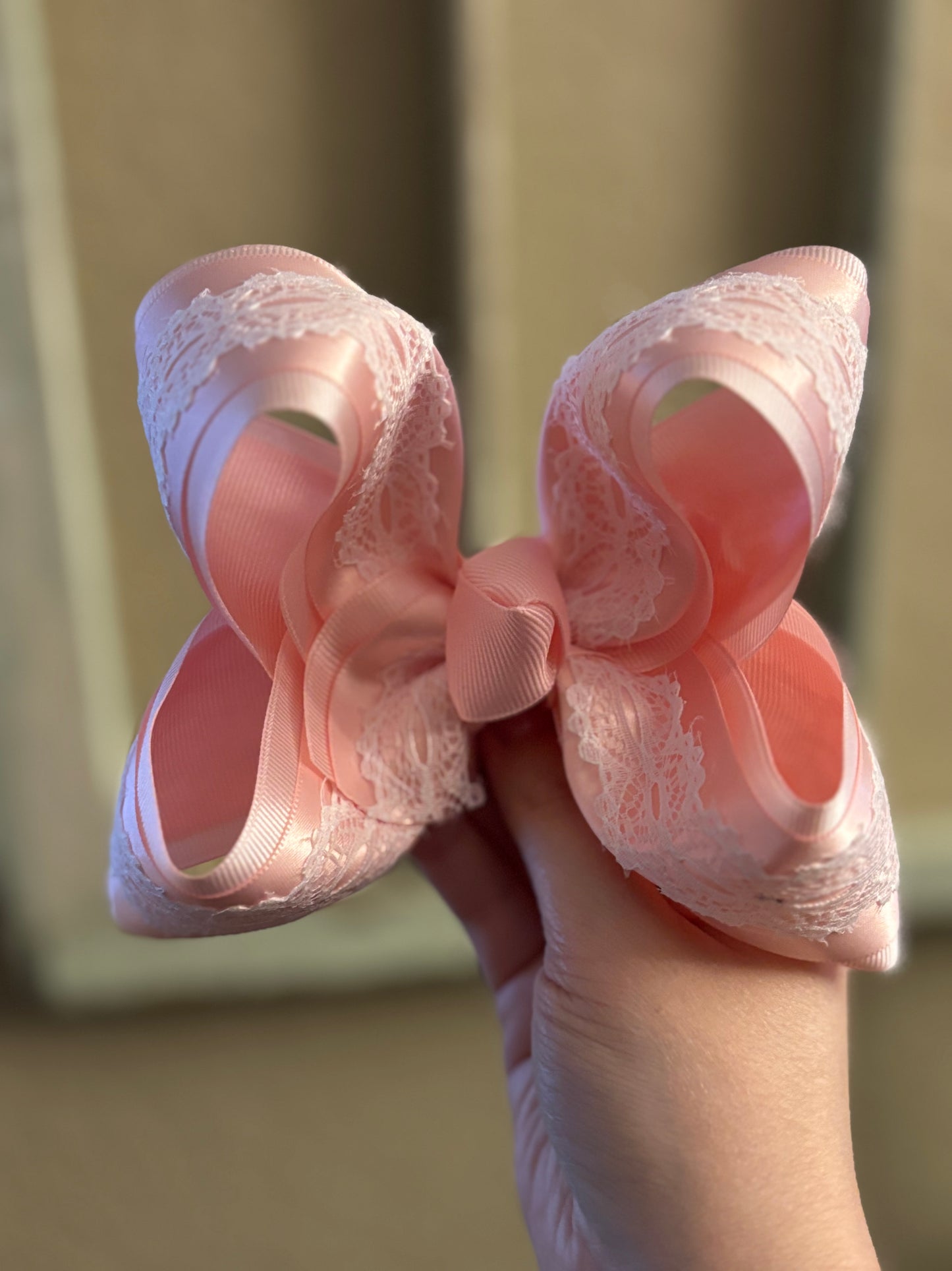 Blush Pink Satin Lace Hair Bow