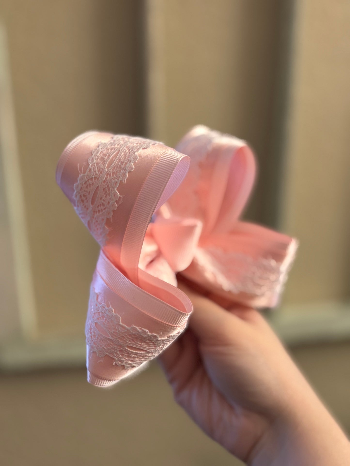 Blush Pink Satin Lace Hair Bow