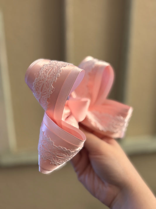 Blush Pink Satin Lace Hair Bow