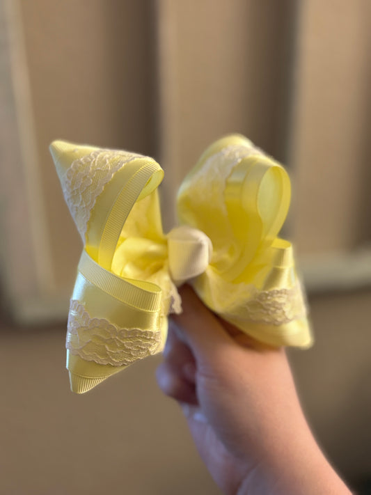 Yellow Satin Lace Hair Bow