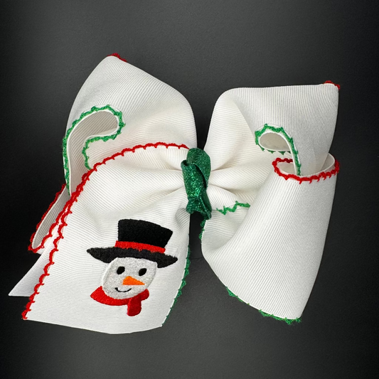 Snowman Embroidered Hair Bow
