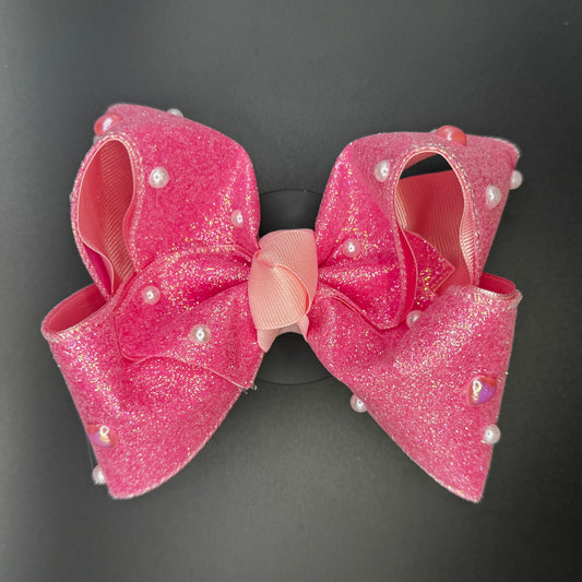 Pink Pearl Glitter Hair Bow