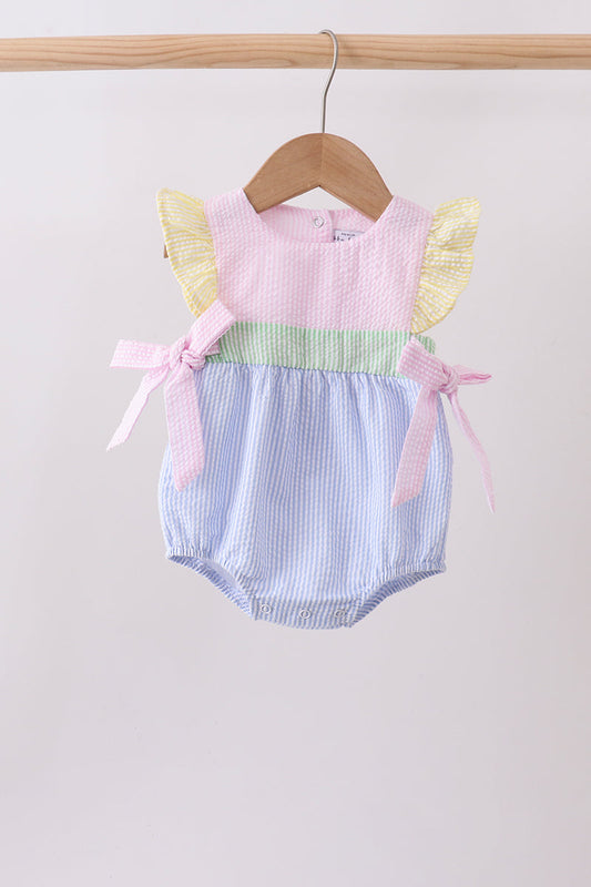 Pink & Blue Seersucker Ruffle Bubble
