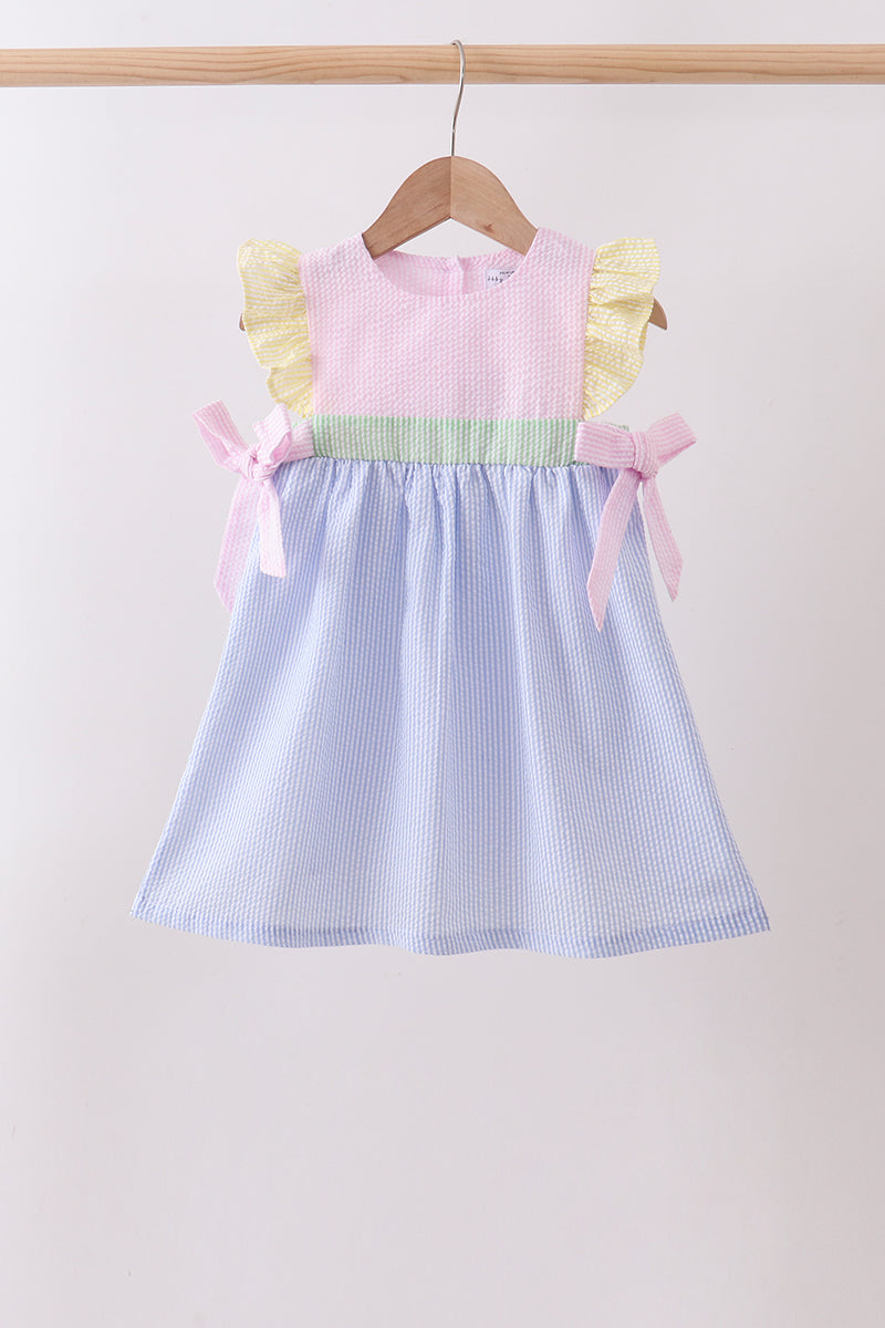 Pink & Blue Seersucker Ruffle Dress