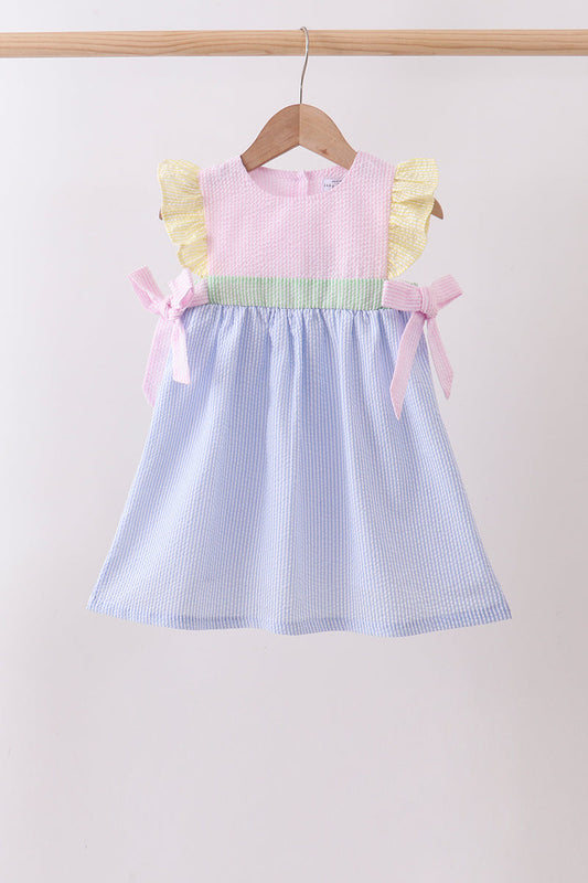 Pink & Blue Seersucker Ruffle Dress