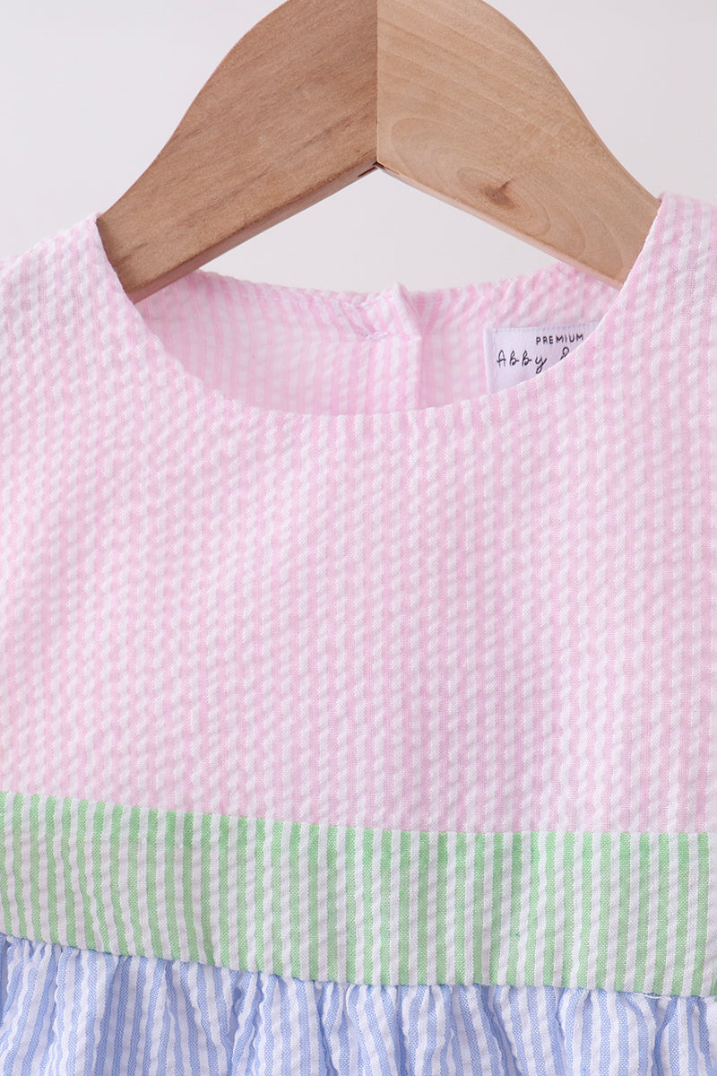 Pink & Blue Seersucker Ruffle Dress