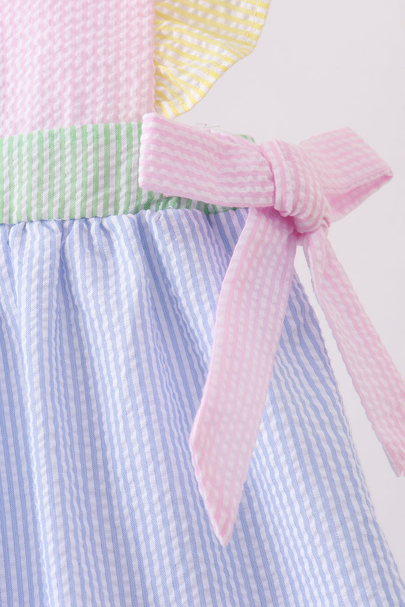Pink & Blue Seersucker Ruffle Dress