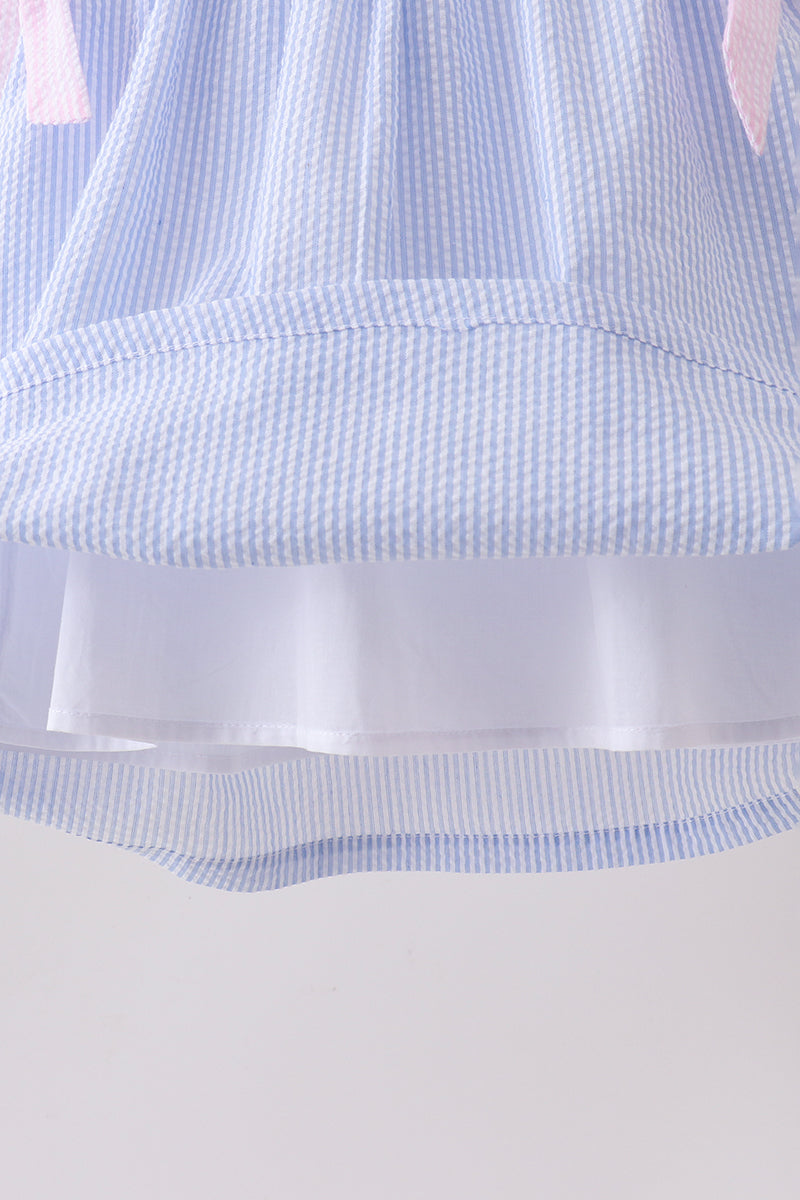 Pink & Blue Seersucker Ruffle Dress