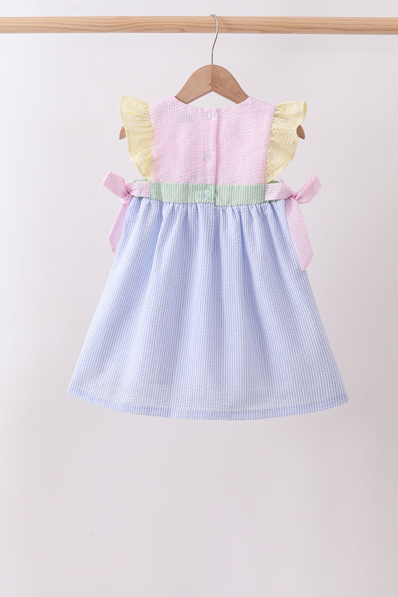 Pink & Blue Seersucker Ruffle Dress