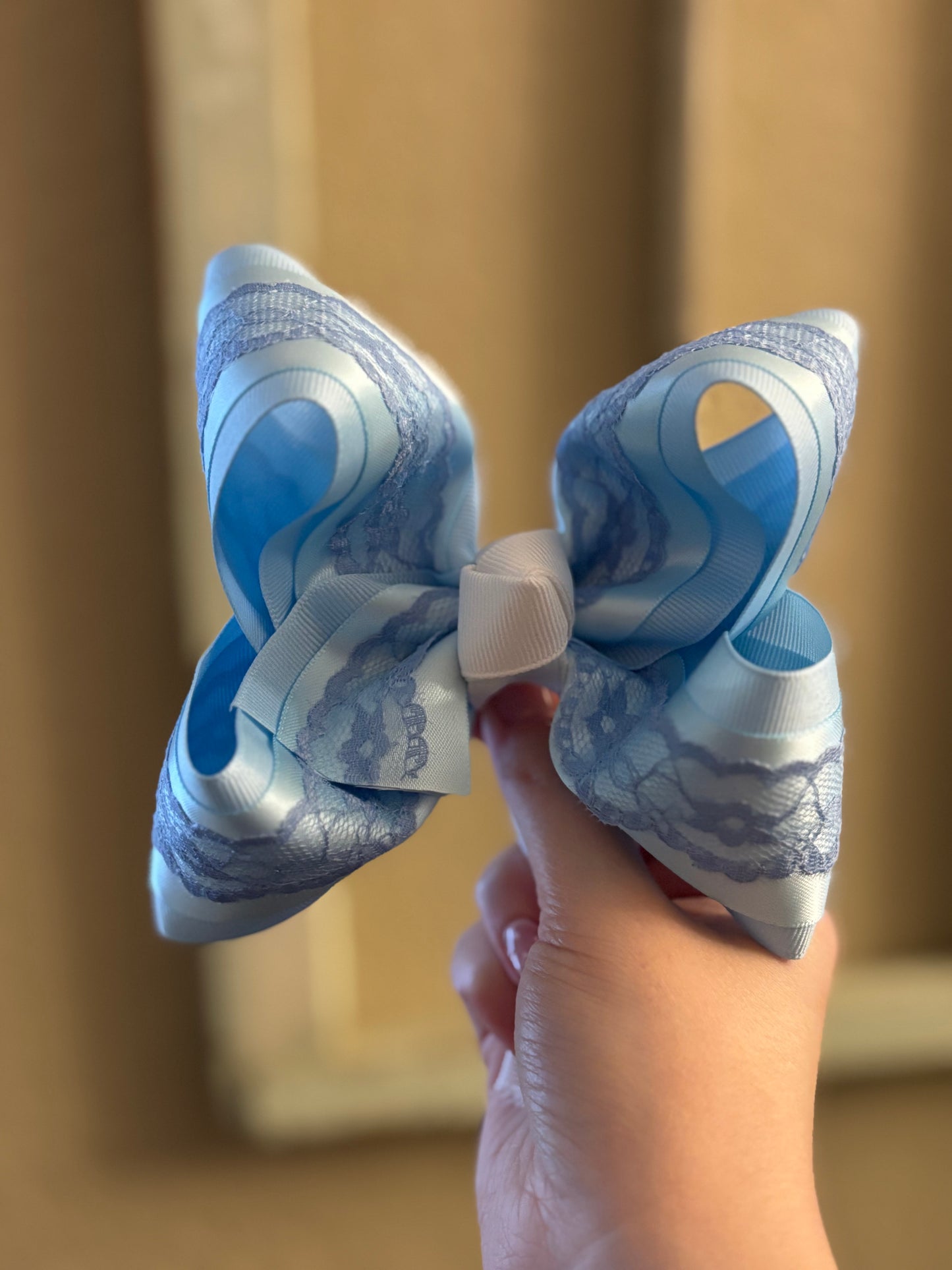 Baby Blue Satin Lace Hair Bow