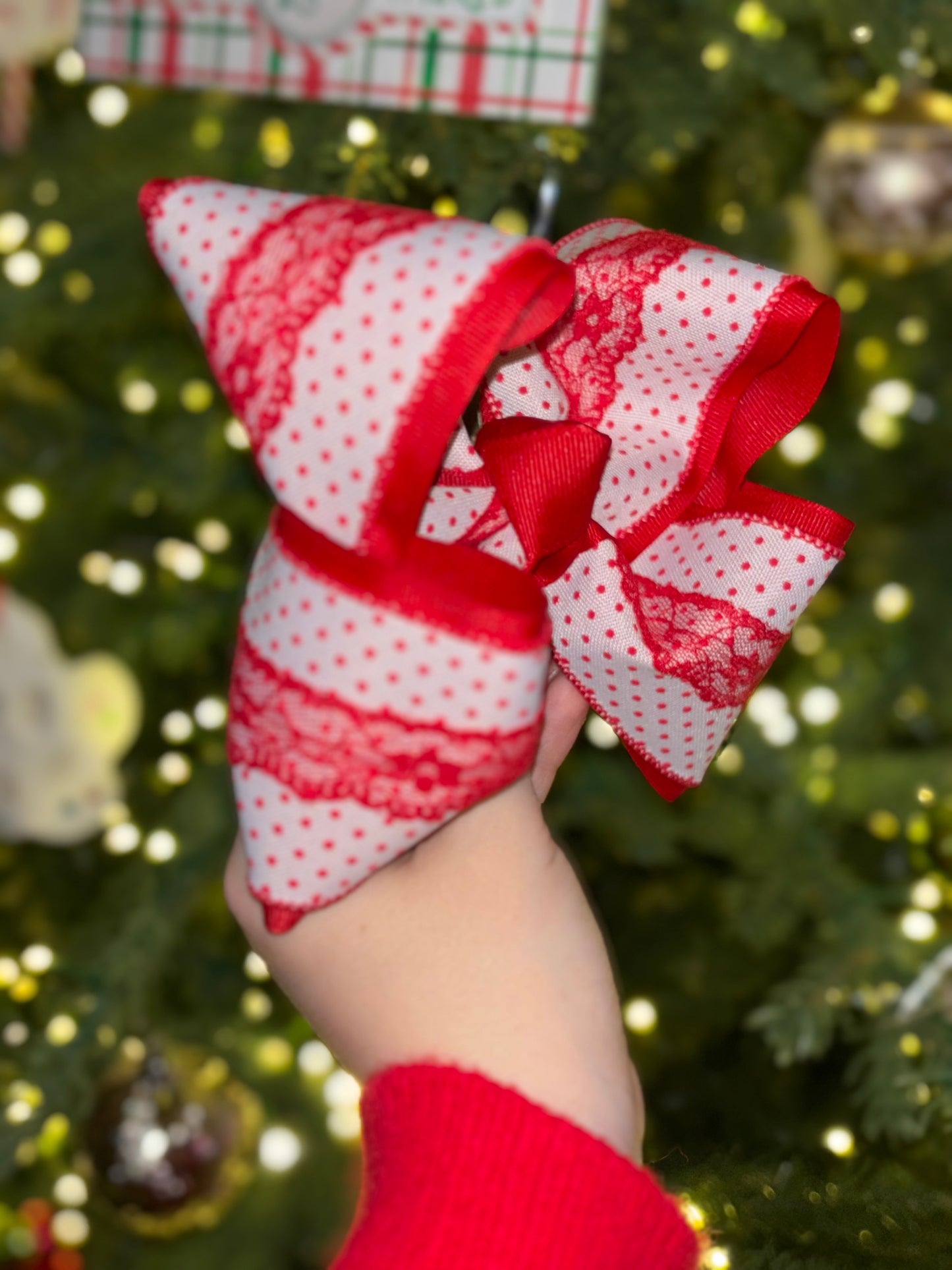 Red and White Swiss Dot Hair Bow