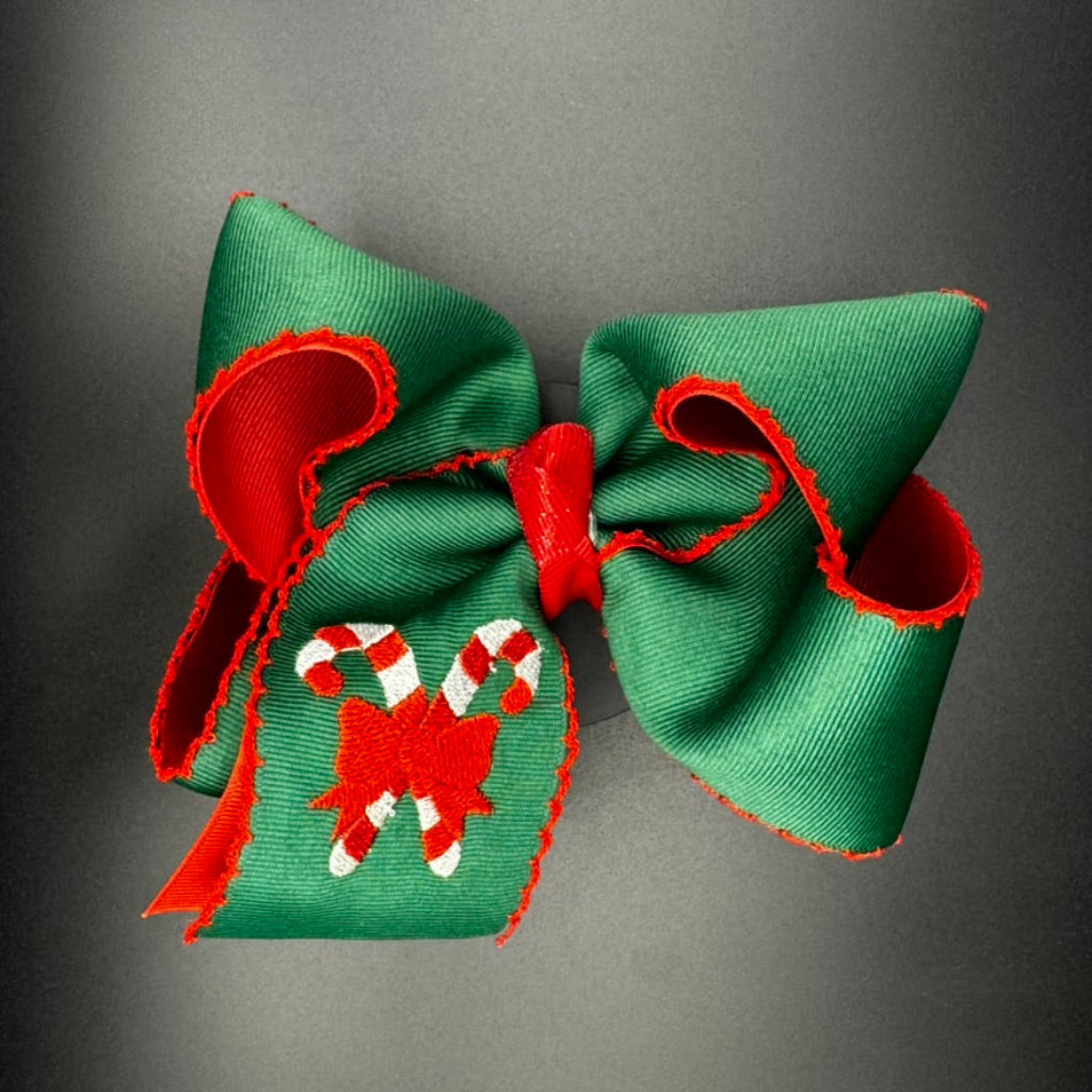 Candy Cane Embroidered Hair Bow
