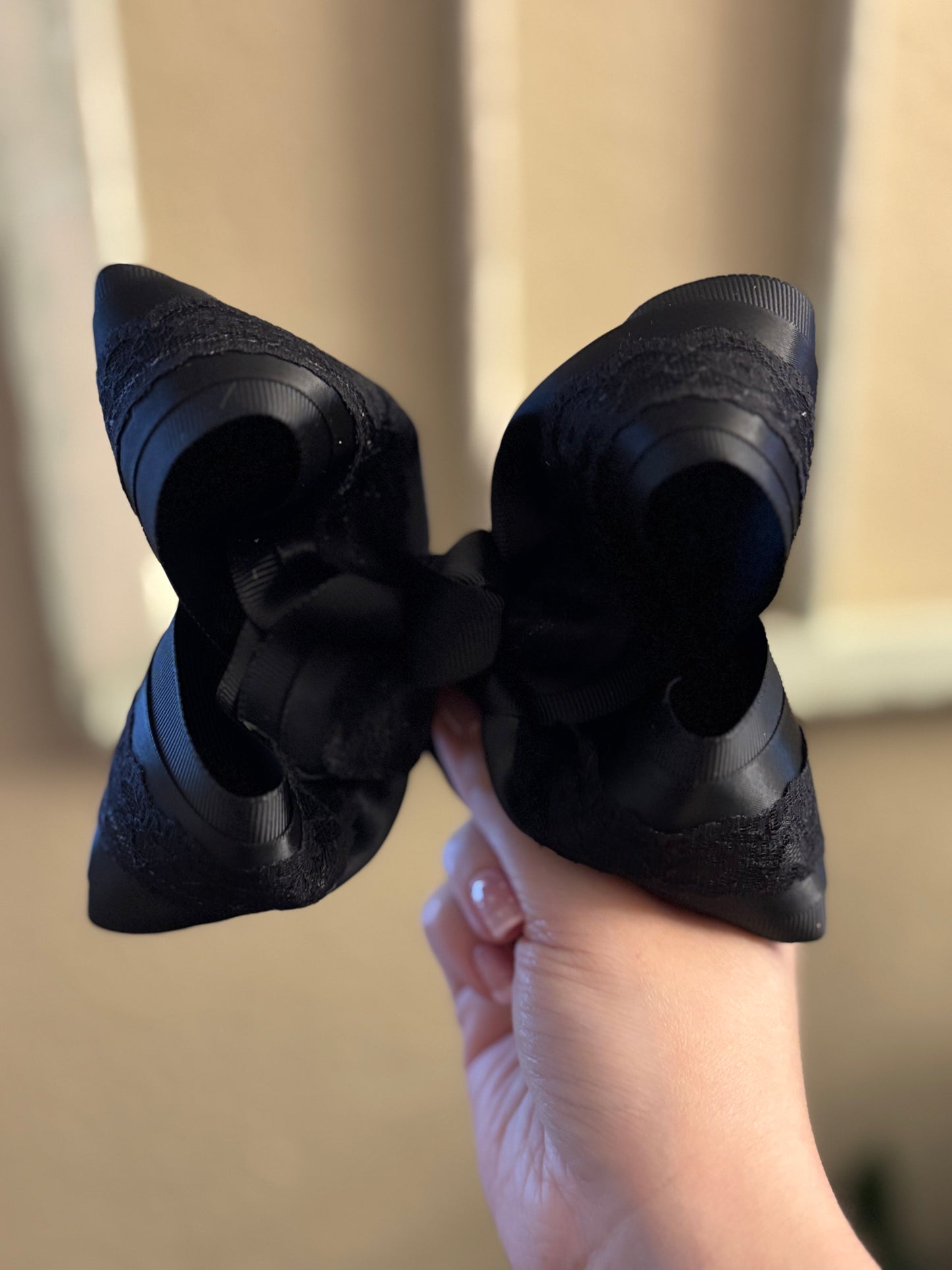 Black Satin Lace Hair Bow