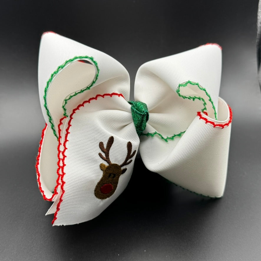 Reindeer Embroidered Hair Bow