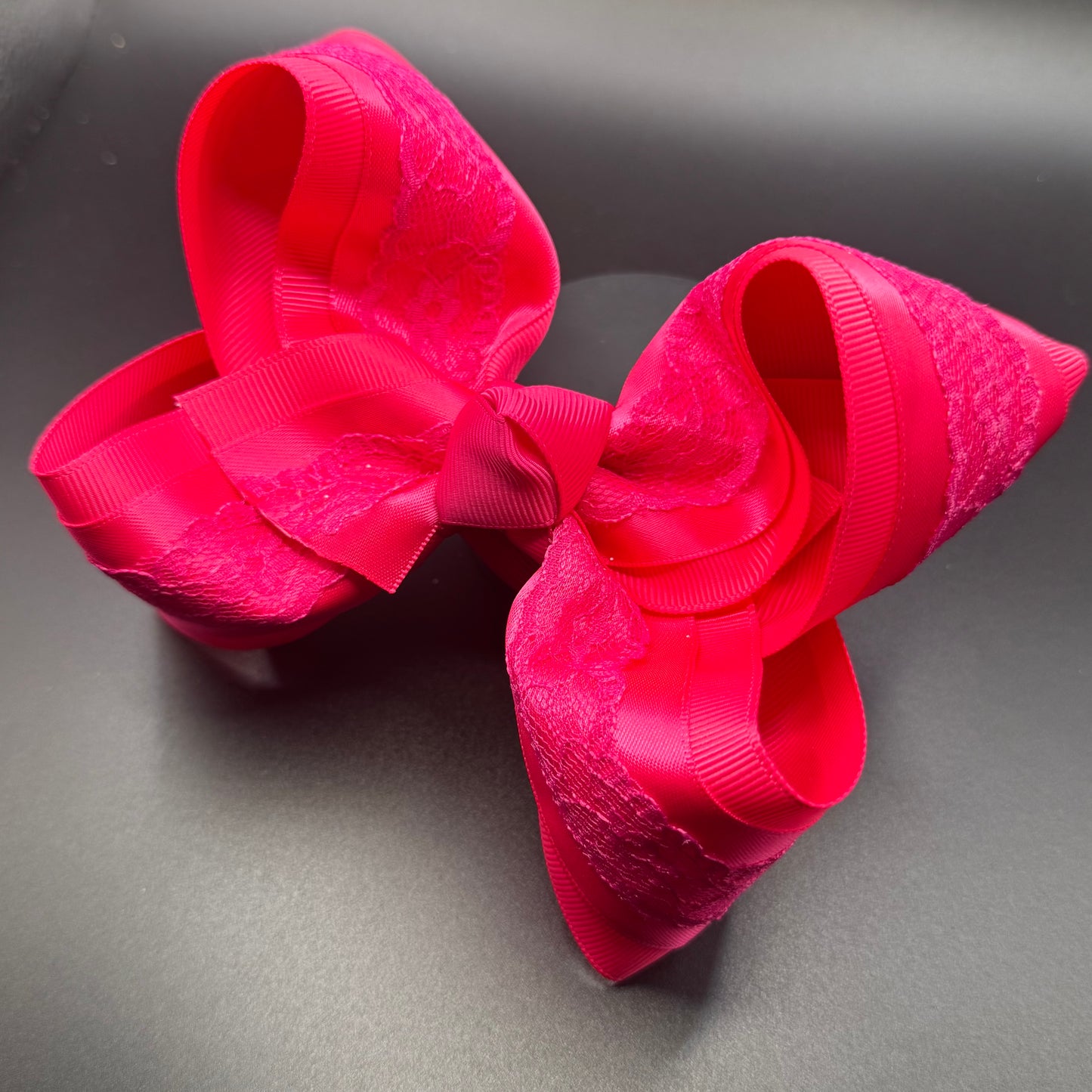 Dark Pink Satin Lace Hair Bow