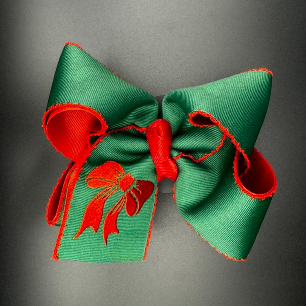 Red Bow Embroidered Hair Bow