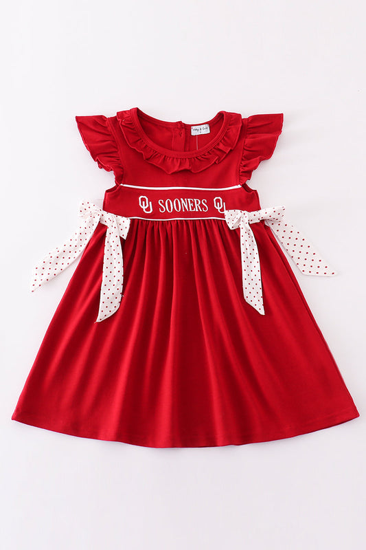 Red Sooners Embroidery Girl Dress