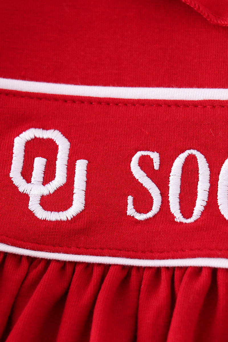 Red Sooners Embroidery Girl Dress