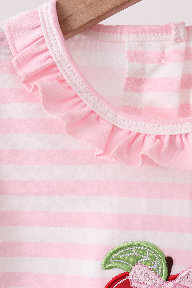 Pink Stripe Apple Book Applique Bloomer Set