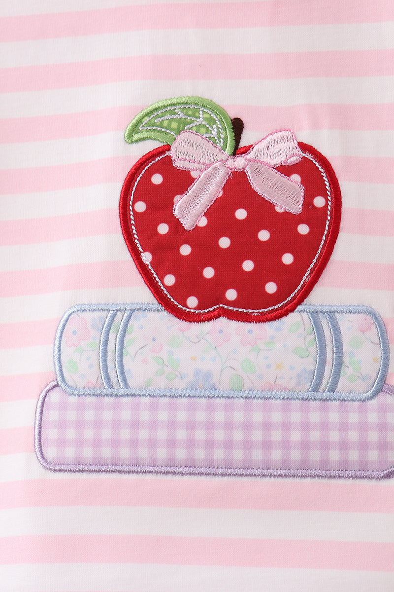 Pink Stripe Apple Book Applique Bloomer Set