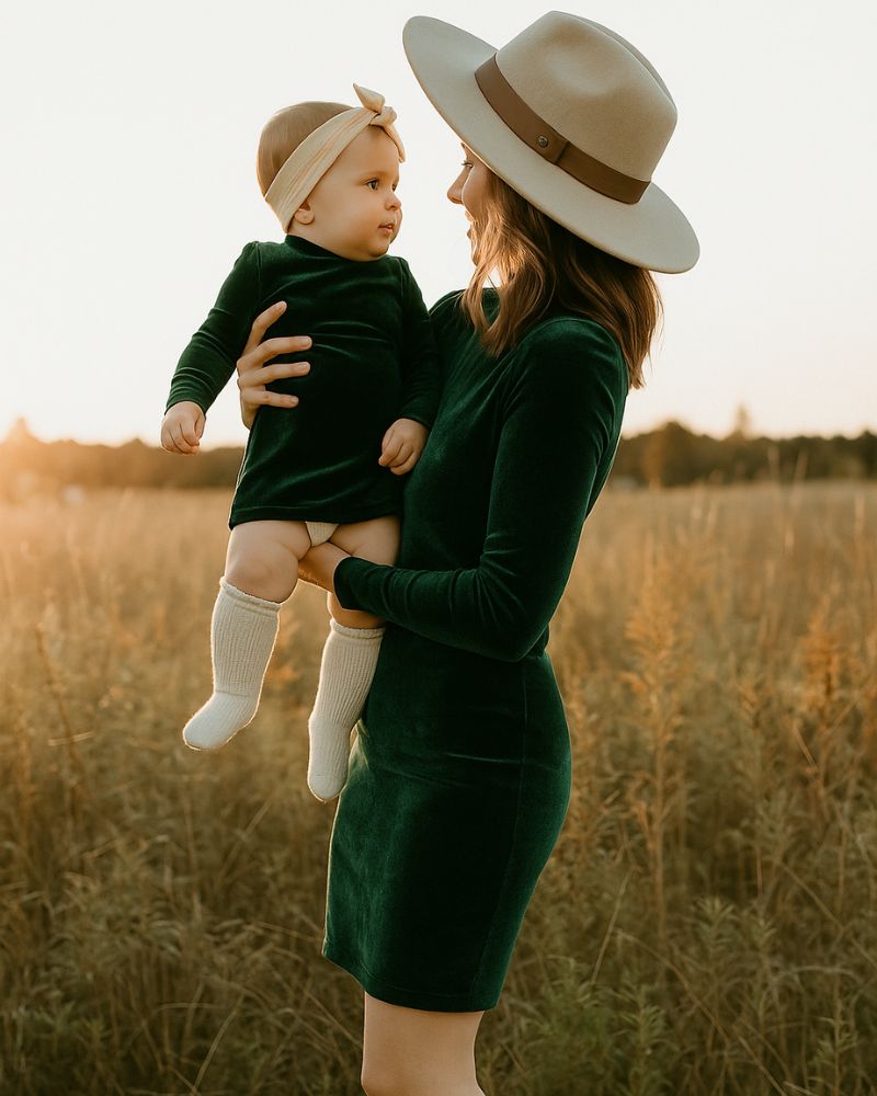 Delta Mock Neck Dress - Hunter Green Velour